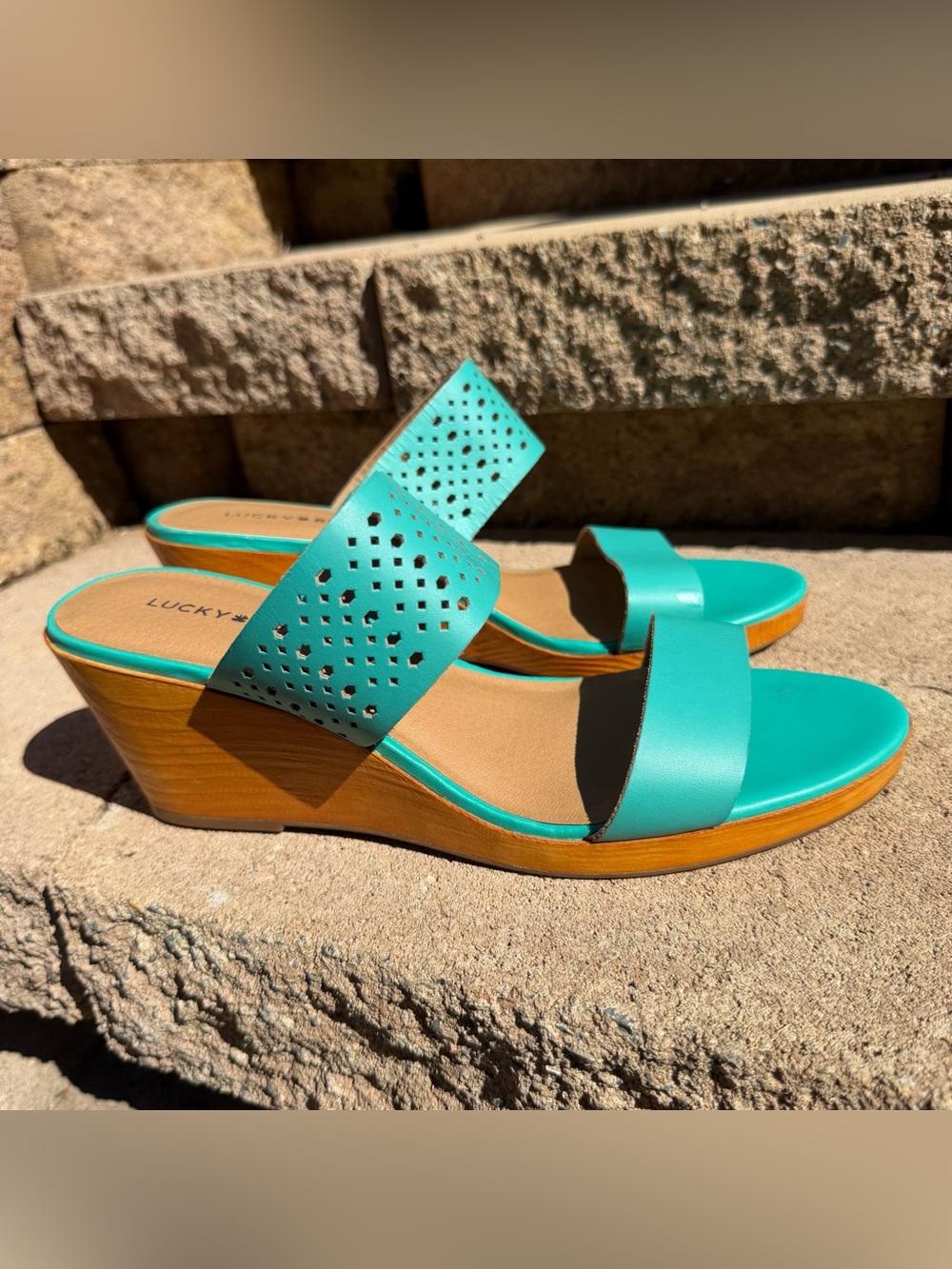 Lucky Brand Turquoise Cutout Wedge Sandals